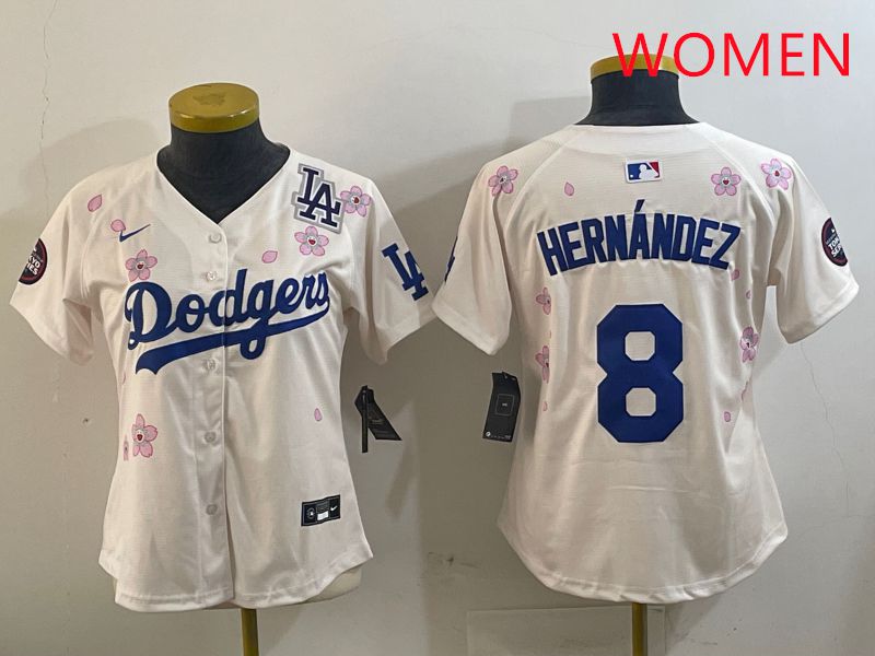 Women Los Angeles Dodgers #8 Hernandez Cream Sakura Edition 2025 Nike MLB Jersey style 5